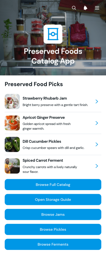 Preserved Foods Catalog App Template