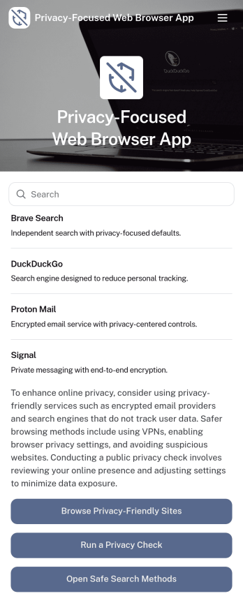 Privacy-Focused Web Browser App Template