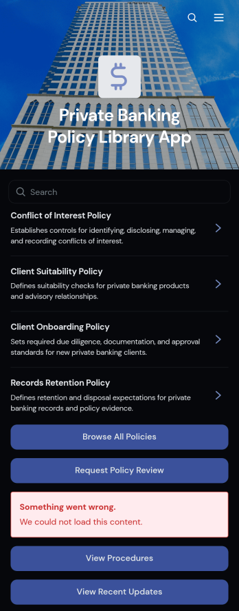 Private Banking Policy Library App Template