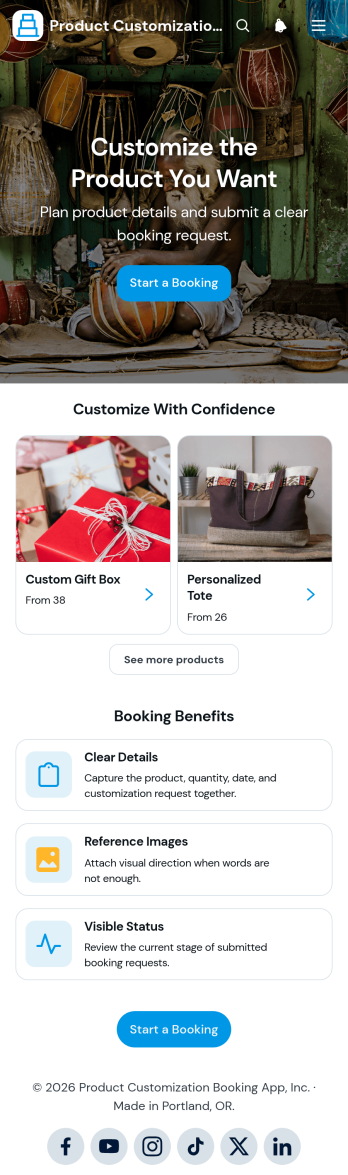 Product Customization Booking App Template