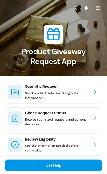 Product Giveaway Request App Template