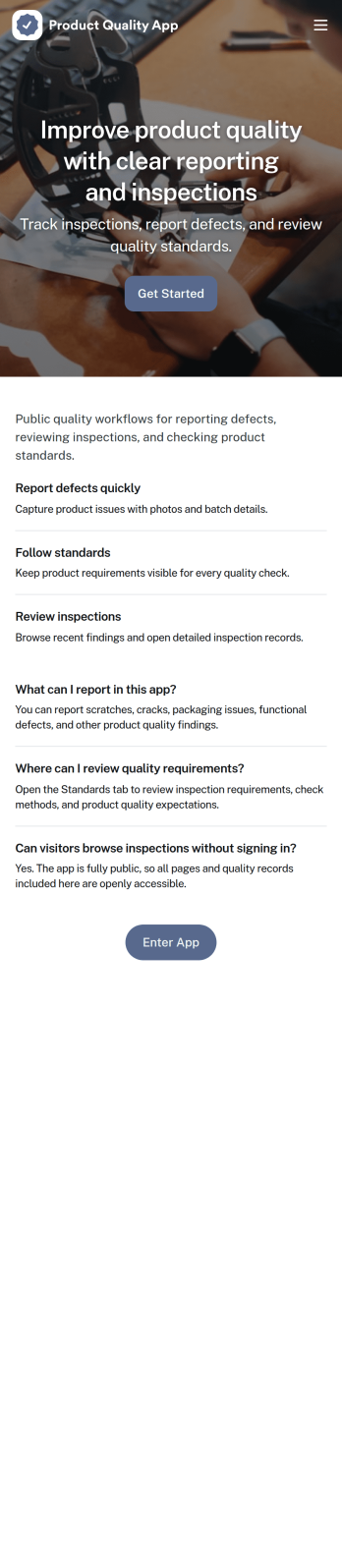 Product Quality App Template