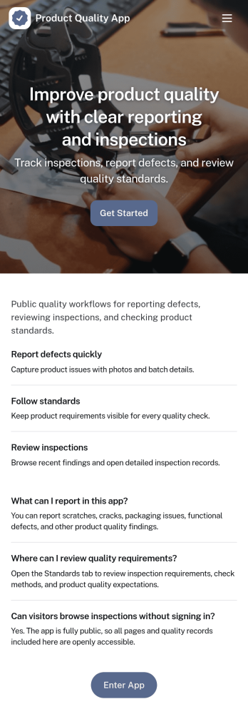 Product Quality App Template