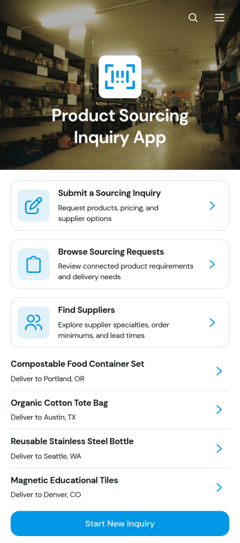 Product Sourcing Inquiry App Template