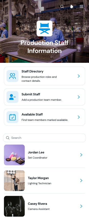 Production Staff Information App Template