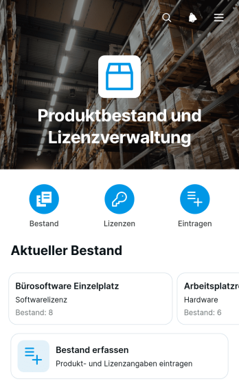 Produktbestands- und Lizenz-App