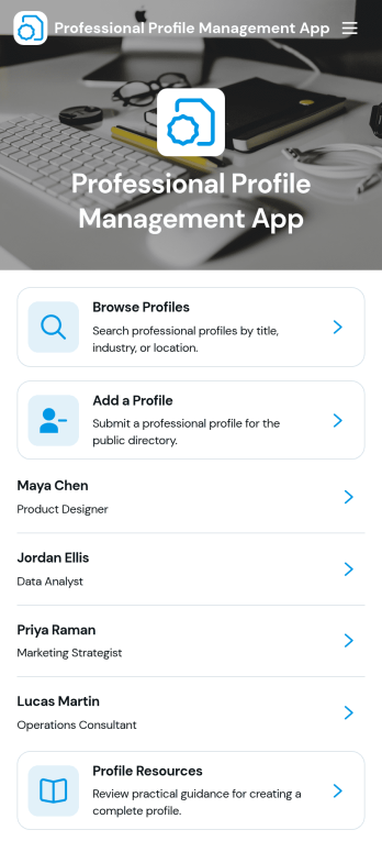 Professional Profile Management App Template