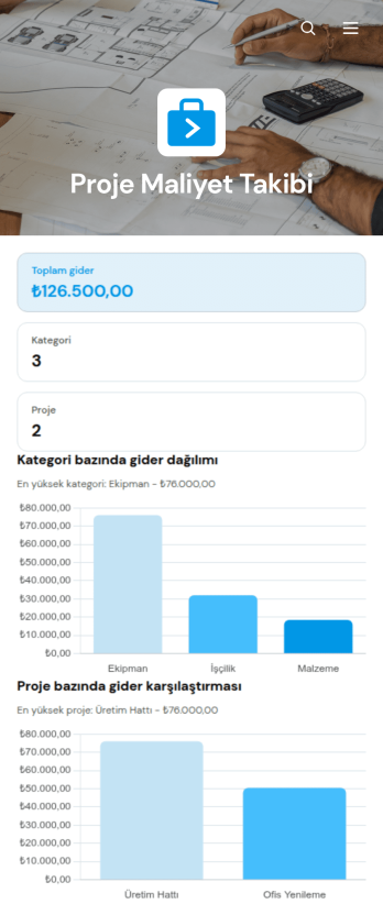 Proje Maliyeti Takip Uygulama Șablonu