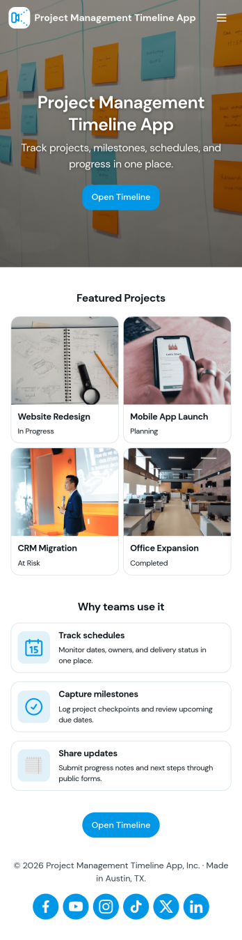 Project Management Timeline App Template