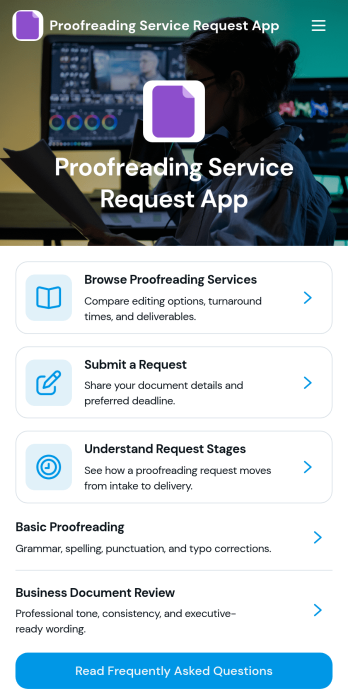 Proofreading Service Request App Template