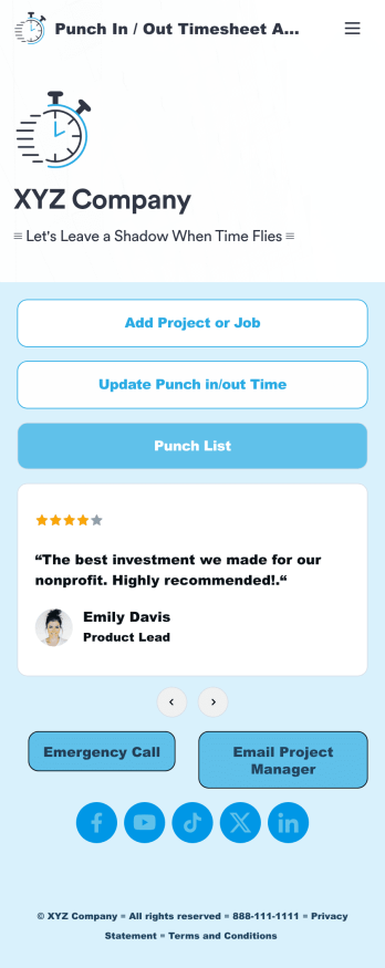 Customizable Punch In Out Timesheet App