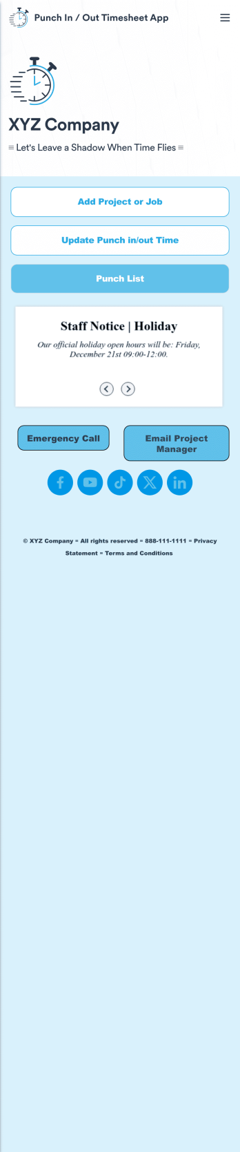 Customizable Punch In Out Timesheet App