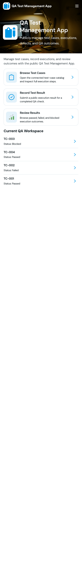 QA Test Management App Template