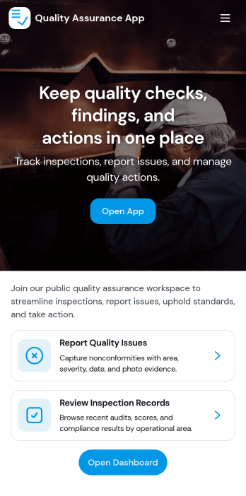 Quality Assurance App Template