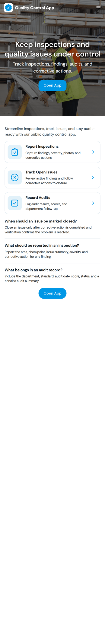 Quality Control App Template