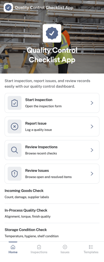 Quality Control Checklist App Template