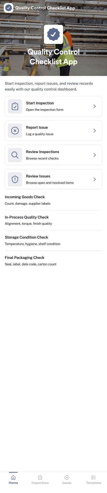 Quality Control Checklist App Template