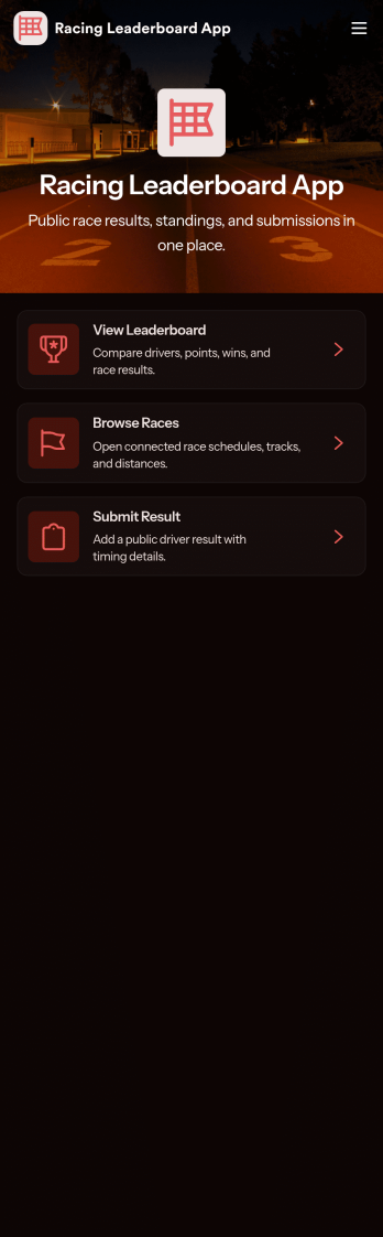Racing Leaderboard App Template