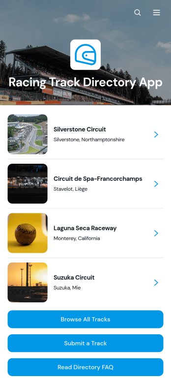 Racing Track Directory App Template