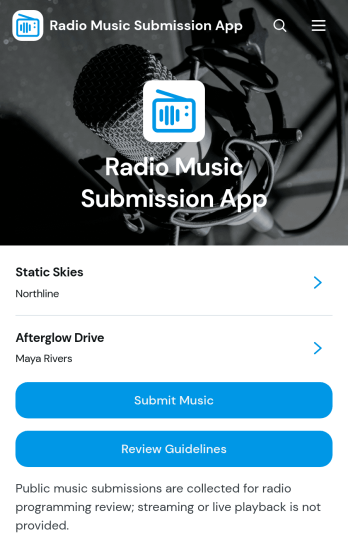 Radio Music Submission App Template