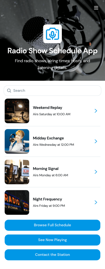 Radio Show Schedule App Template