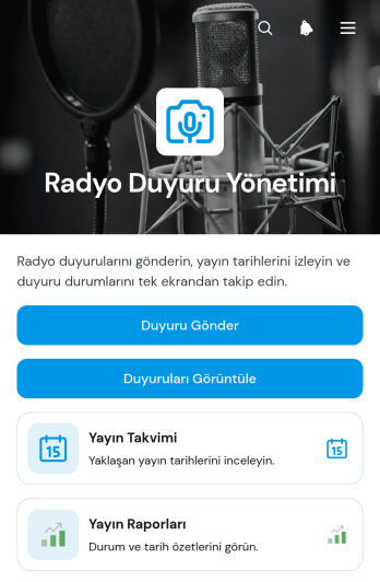 Radyo Duyurusu Yönetim Uygulama Șablonu