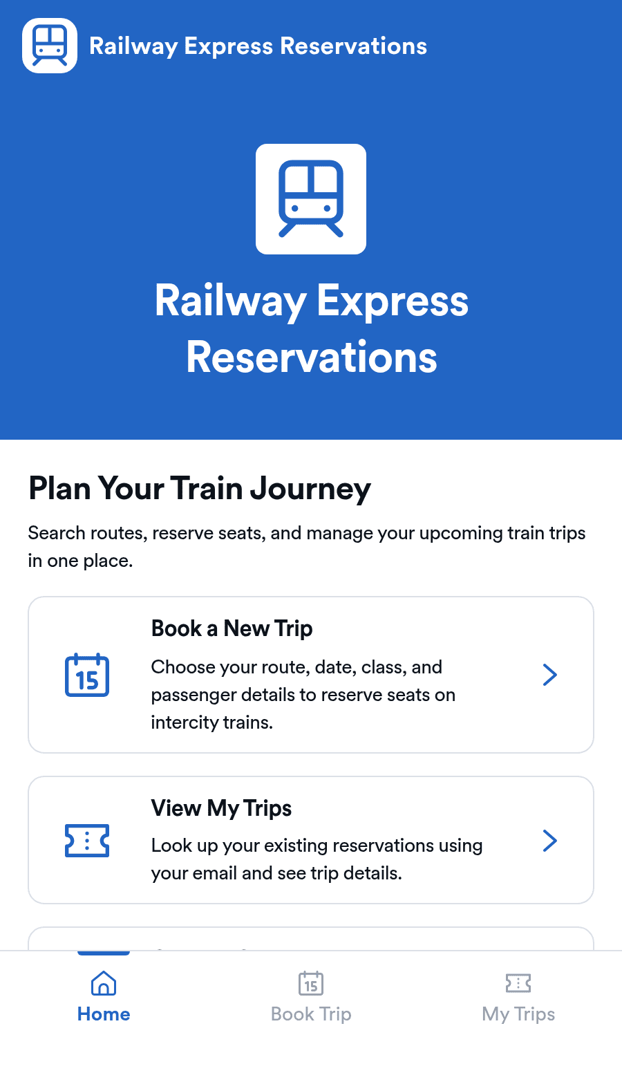 Railway Express Reservations App Template | Jotform