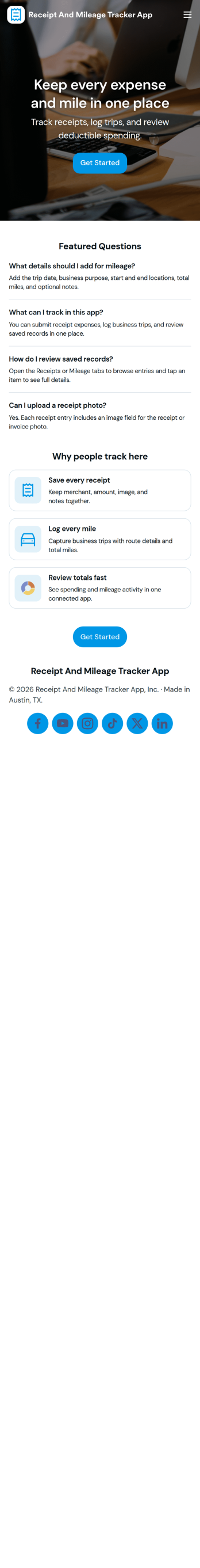 Receipt and Mileage Tracker App Template
