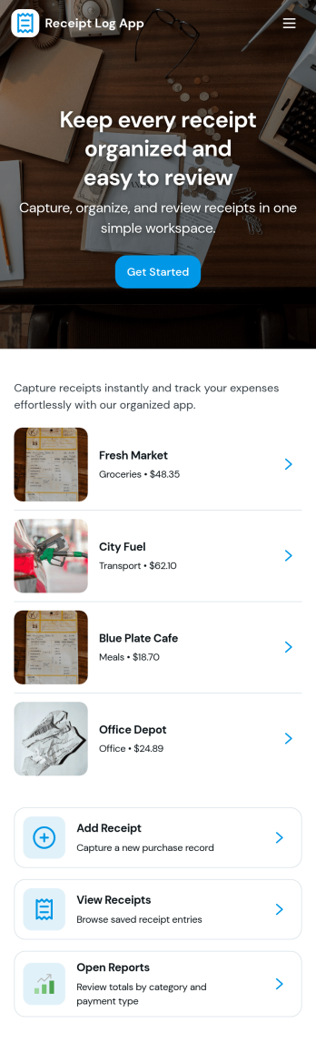 Receipt Log App Template