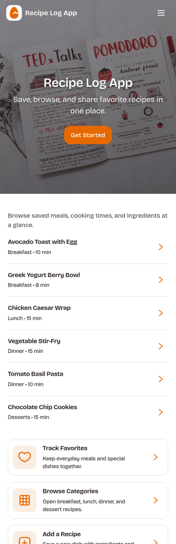 Recipe Log App Template