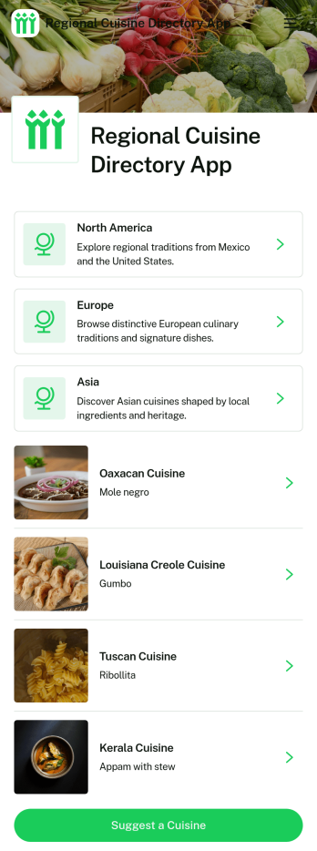 Regional Cuisine Directory App Template