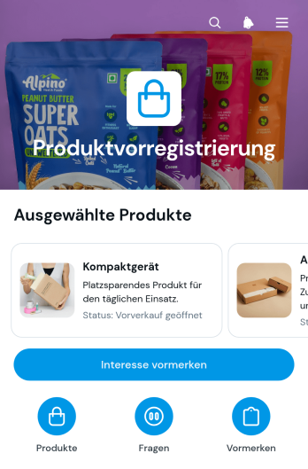 Registrierungs-App für Produktvorverkäufe