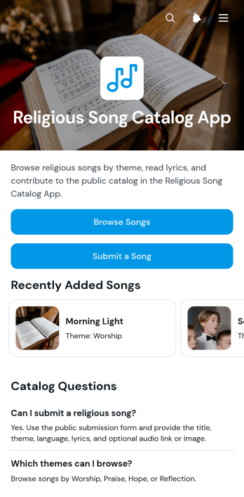 Religious Song Catalog App Template
