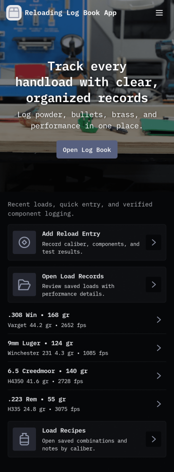 Reloading Log Book App Template
