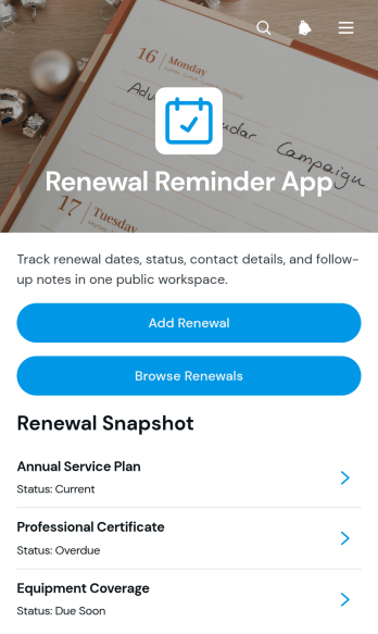 Renewal Reminder App Template