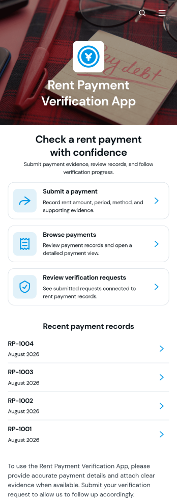 Rent Payment Verification App Template