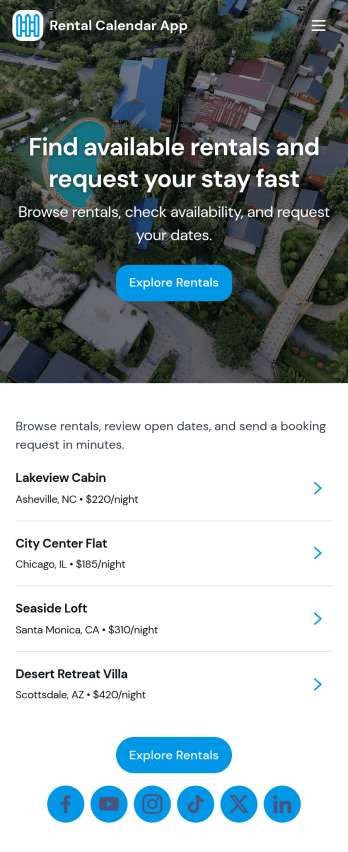 Rental Calendar App Template