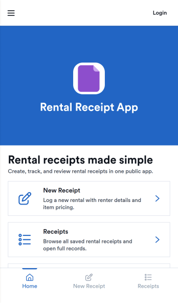 Rental Receipt App Template