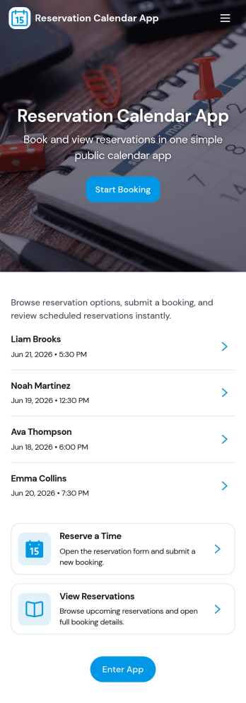 Reservation Calendar App Template