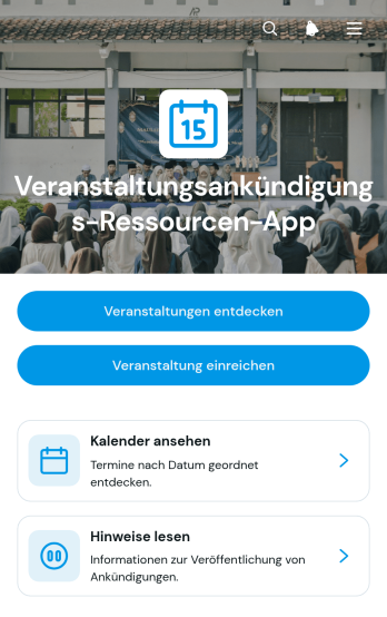 Ressourcen-App für Veranstaltungsankündigungen