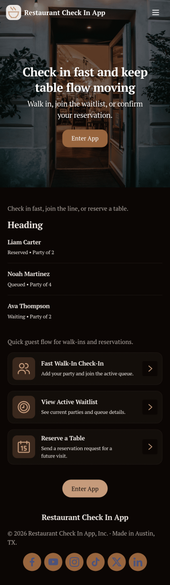 Restaurant Check In App Template