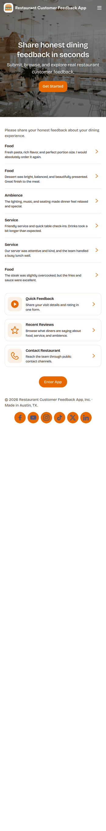 Restaurant Customer Feedback App Template