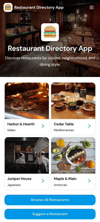 Restaurant Directory App Template