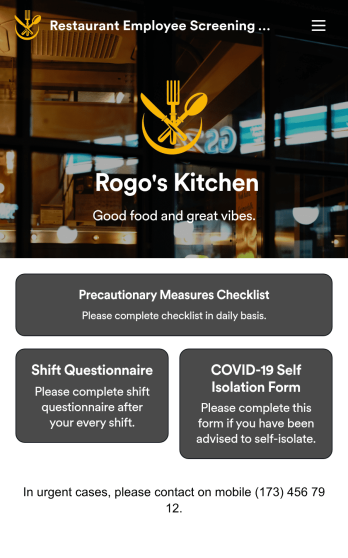 Restaurant Employee Screening App Template