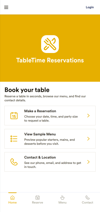 Restaurant Reservation App Template