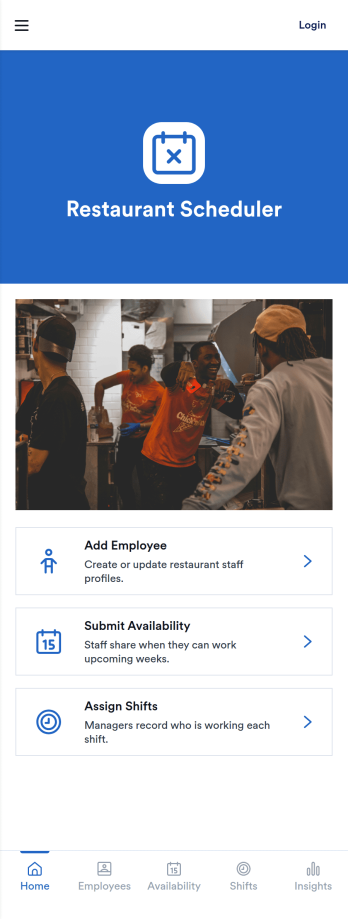 Restaurant Scheduler App Template