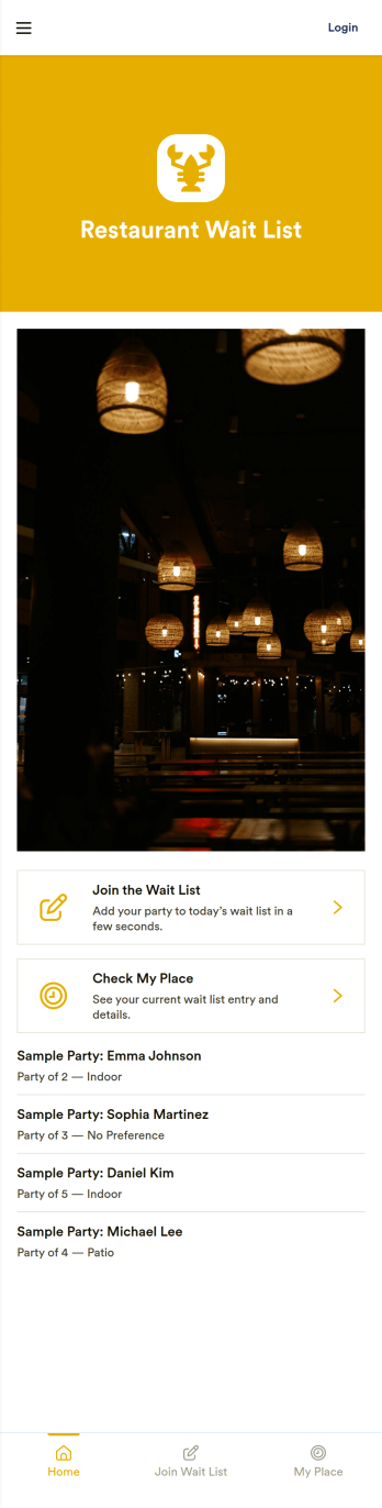 Restaurant Wait List App Template
