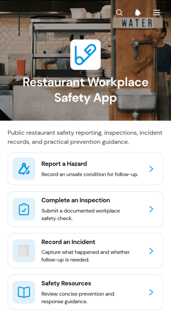 Restaurant Workplace Safety App Template