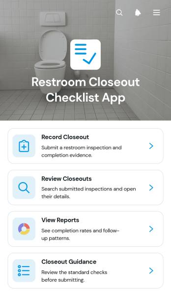 Restroom Closeout Checklist App Template