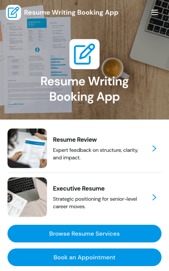 Resume Writing Booking App Template